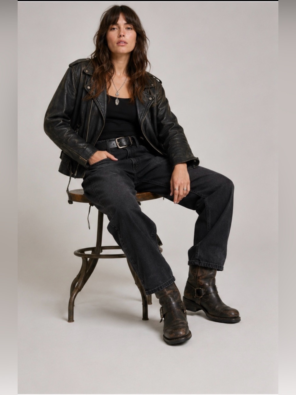 Frye Engineer Veronica Harness Boots Moto Biker Distressed Leather EU 41 10-10.5